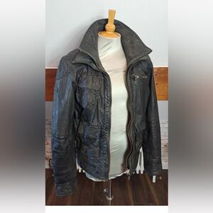 SUPERDRY LIMITED TARPIT BLACK LEATHER MOTORCYCLE JACKET GREAT CONDITION